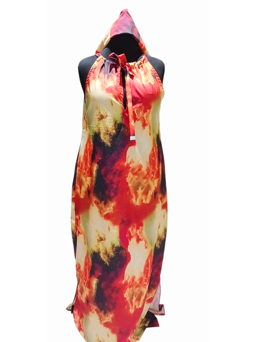 Fire Glow Maxi Dress with Scarf (STOCK #0010) SIZE: US 20/UK 24 (XXL)