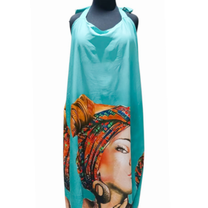 Turquoise Nubian Portrait Maxi Dress (STOCK #0013) SIZE: US 22/UK 26 (3XL)