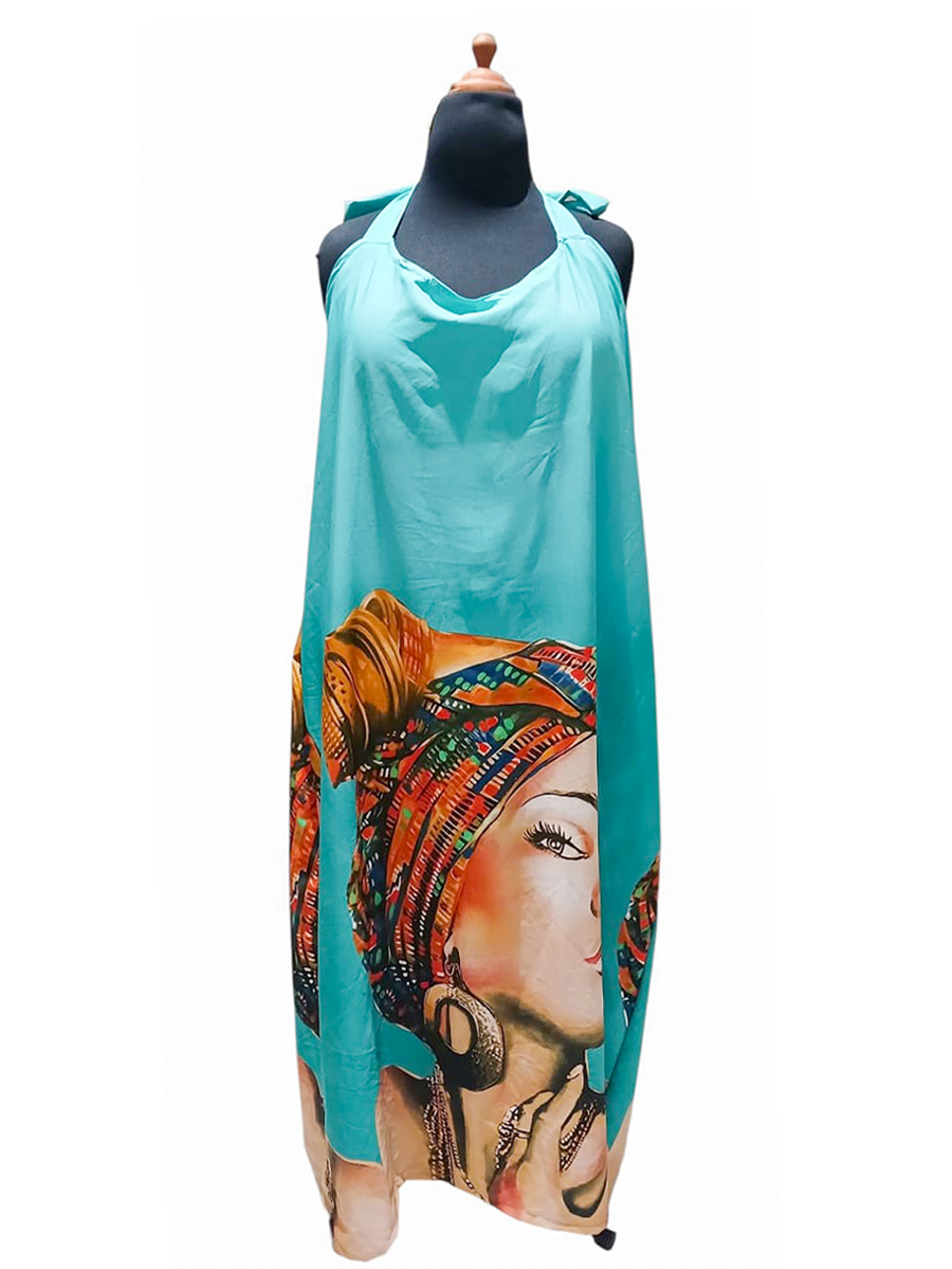 Turquoise Nubian Portrait Maxi Dress (STOCK #0013) SIZE: US 22/UK 26 (3XL)